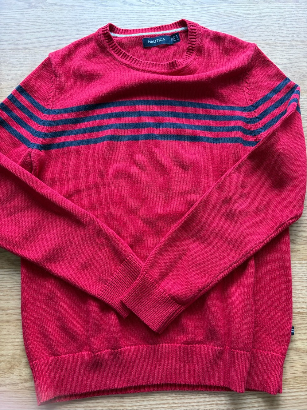 Vintage Nautica Red Crewneck Sweater with Navy Stripes